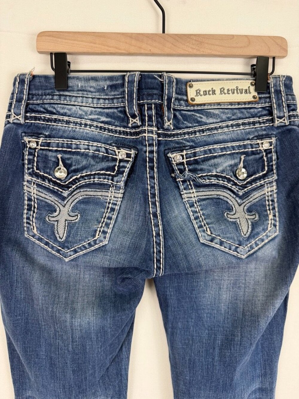 Rock Revival Kai Slim Boot Distressed Fray Flap Pocket Jeans Size 28